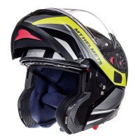 MT Atom Flip Front Motorcycle Helmet - Tarmac Black / Fluo Yellow