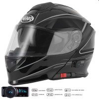 VCAN V271 Blinc Bluetooth Flip Front Motorcycle Helmet - Lightning Black