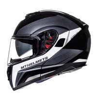 MT Atom Flip Front Motorcycle Helmet - Tarmac Black / White